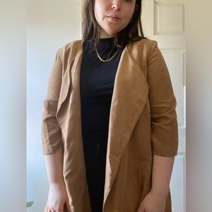 H&M Long Open Faux Suede Jacket Size 12